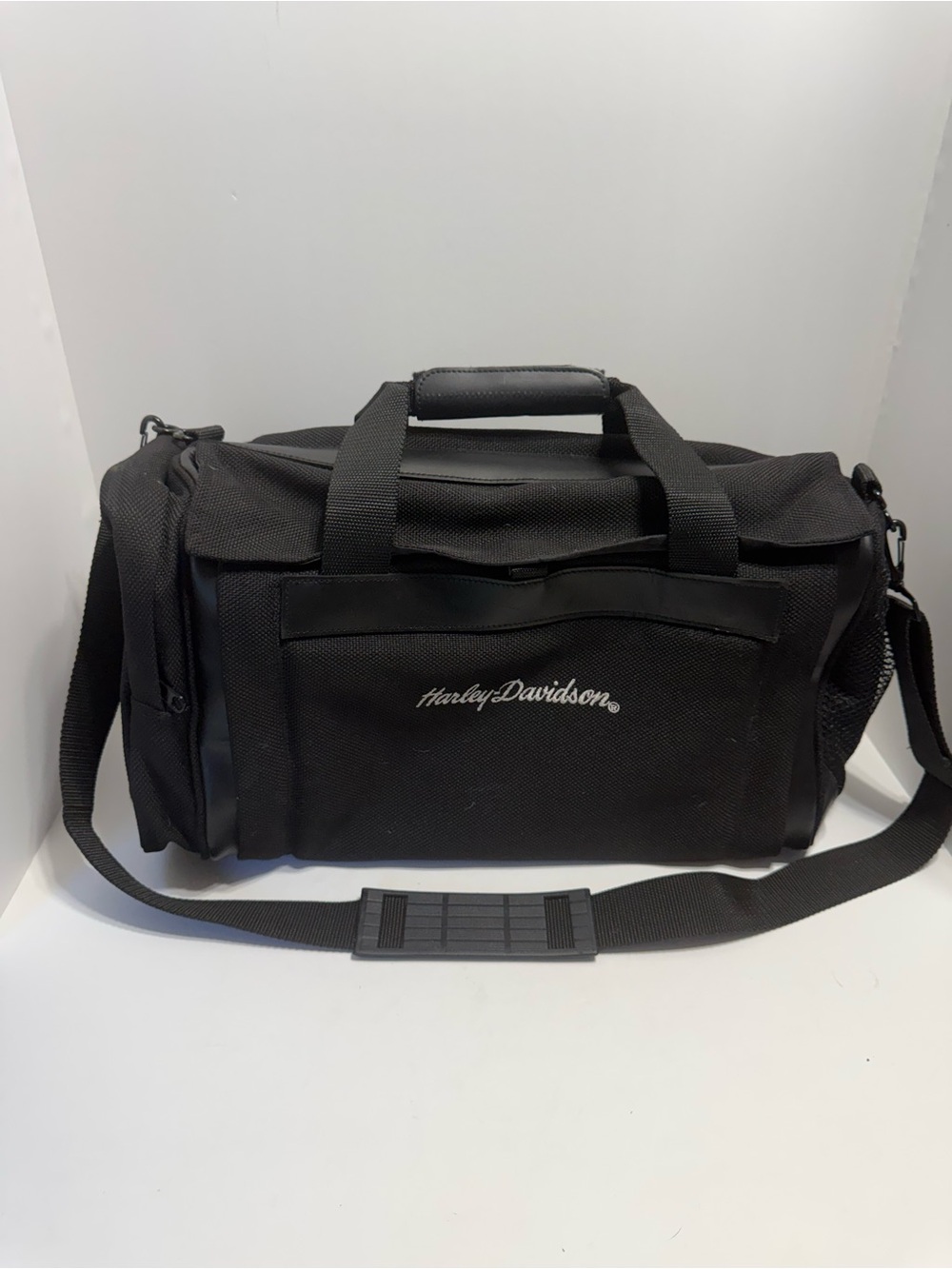 Harley-Davidson Black Travel Duffel With Mesh Pocket, Handles & Shoulder Strap